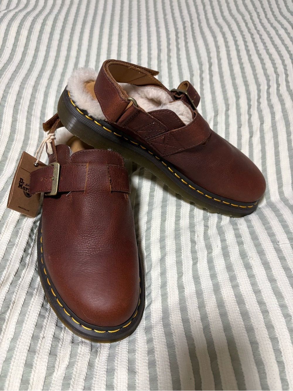 Dr. Martens Brown Leather Shearling-Lined Clogs - Women’s 9-Men’s 8
